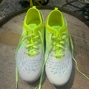 FLUORESCENT LIME GREEN/YELLOW AND TEAL NIKE ZOOM SNEAKERS SIZE 10.5